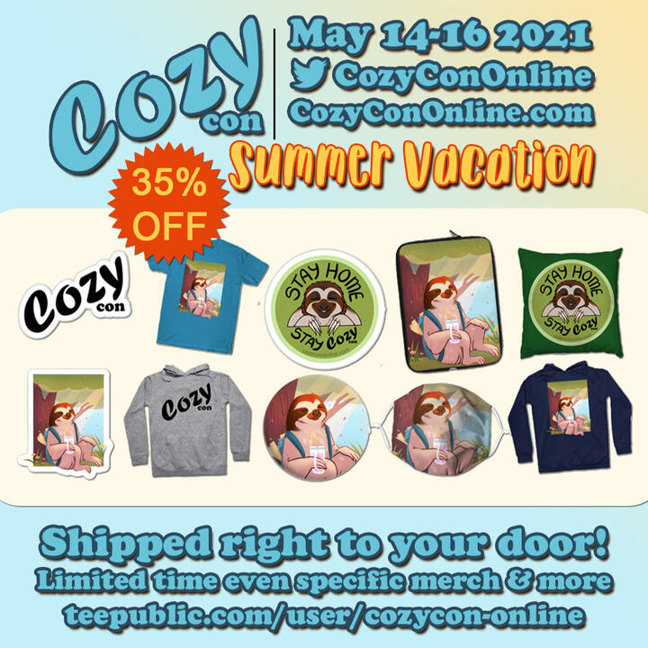 CozyCon Online May 2021 Merch (Some art by Christa Paolucci))