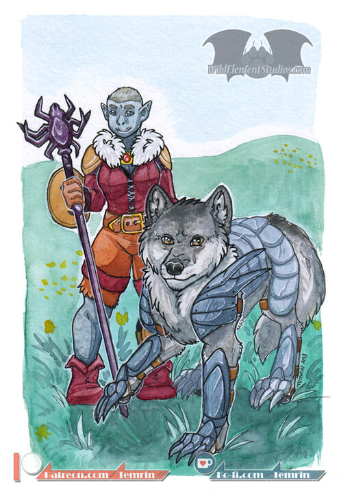 Watercolour - Orc and Dire Wolf