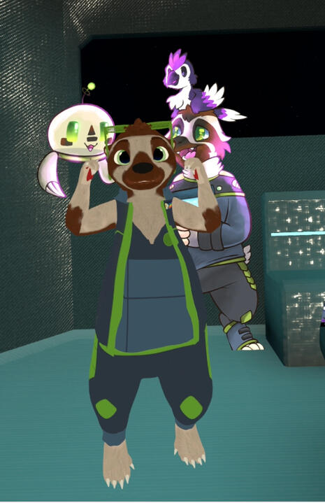 An Awboi that has been altered to look more like a Sloth and given some clothes. Clothing has been retextured to look like a space station uniform.