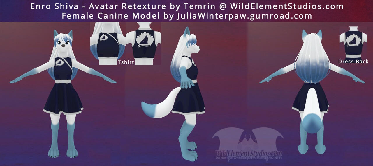 Julia winterpaw female canine base, retextured to a white and blue colouration, and customized clothing option to fit the character.